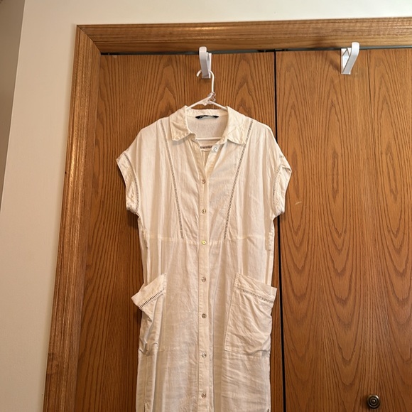 Zara White Linen Blend Lace Insert Dress Size XS - Picture 7 of 7